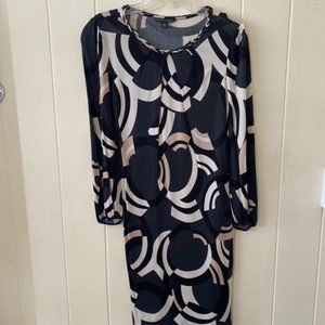 Banana Republic Black, Beige, Tan Fiona Geometric Viscose/ Silk Dress Size M